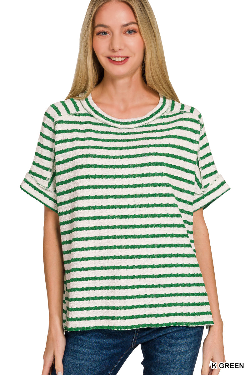 Green Stripe Round Neck Tee