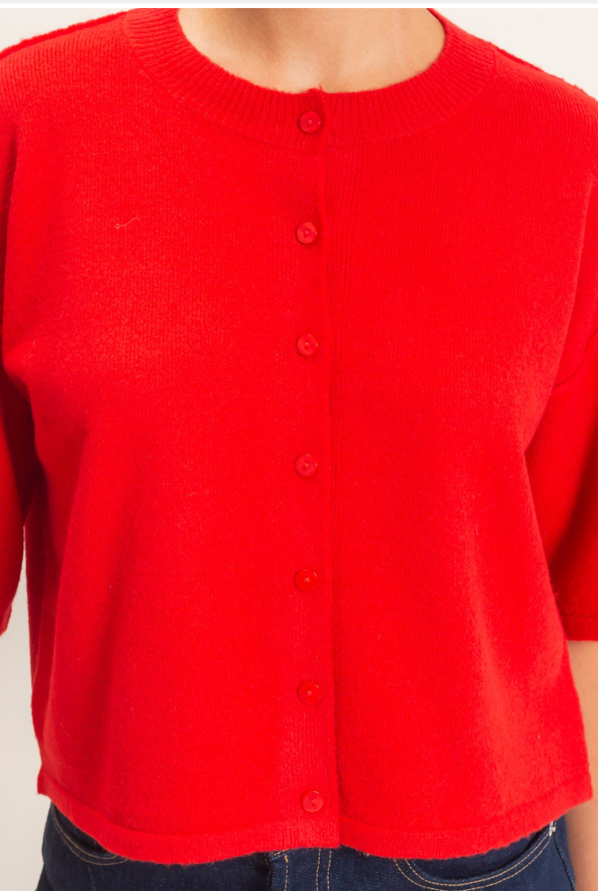 Red Button down crop sweater