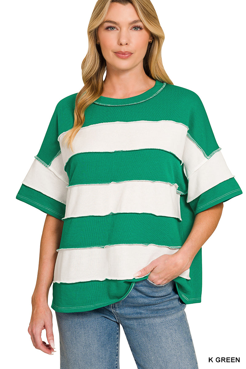 Green Striped Exposed Seam Top