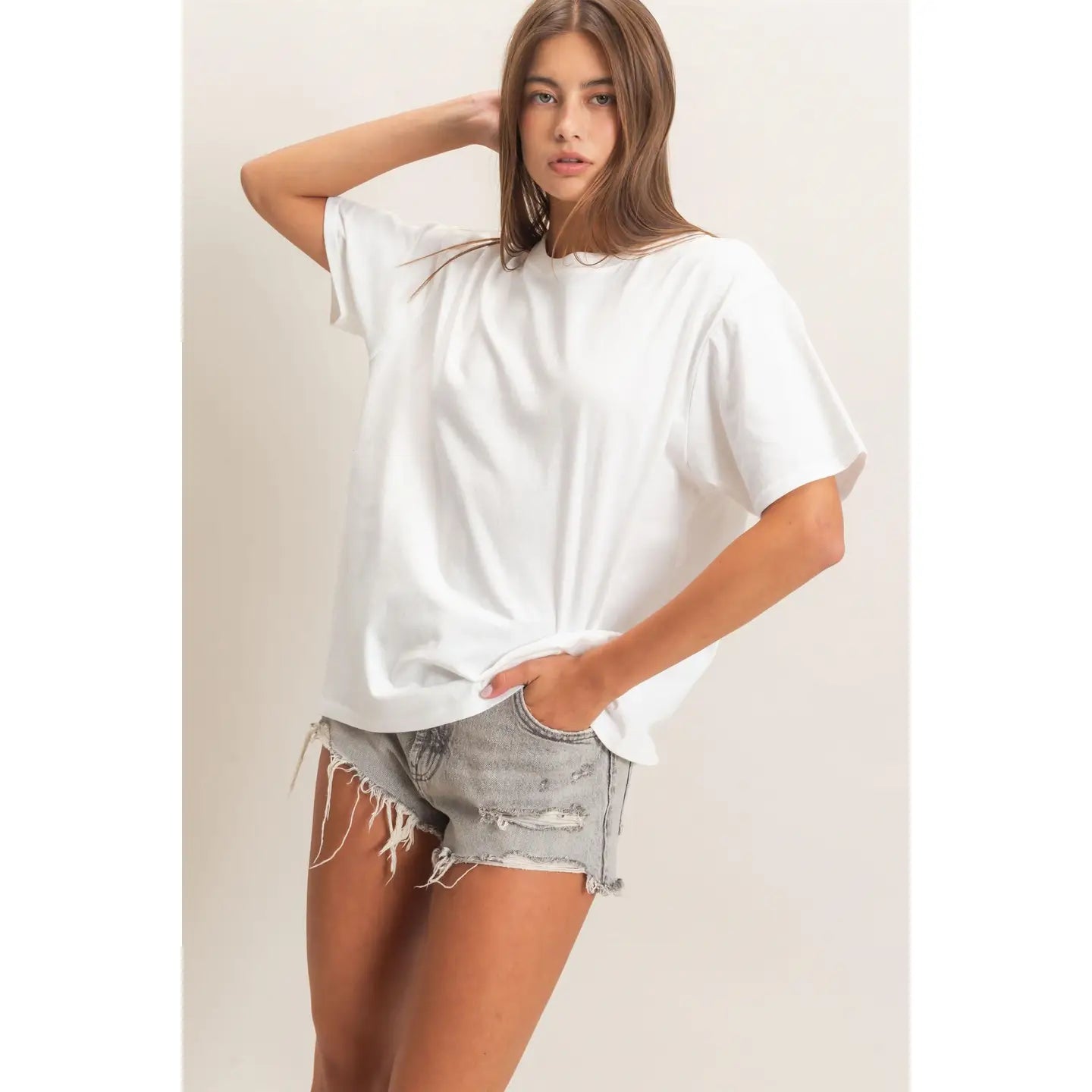 White Crew Neck Pigment Dye T-Shirt