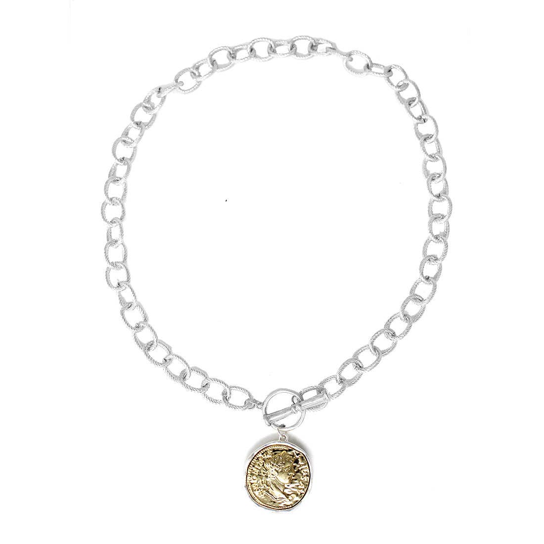 Silver Cross Stamped Coin 16"-18" Silver Chain Necklace