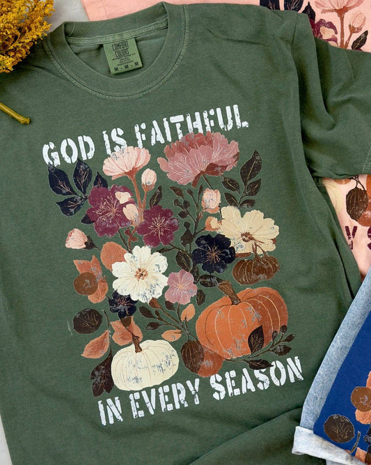 God Is Faithful In Every Season Flowers Graphic Tee