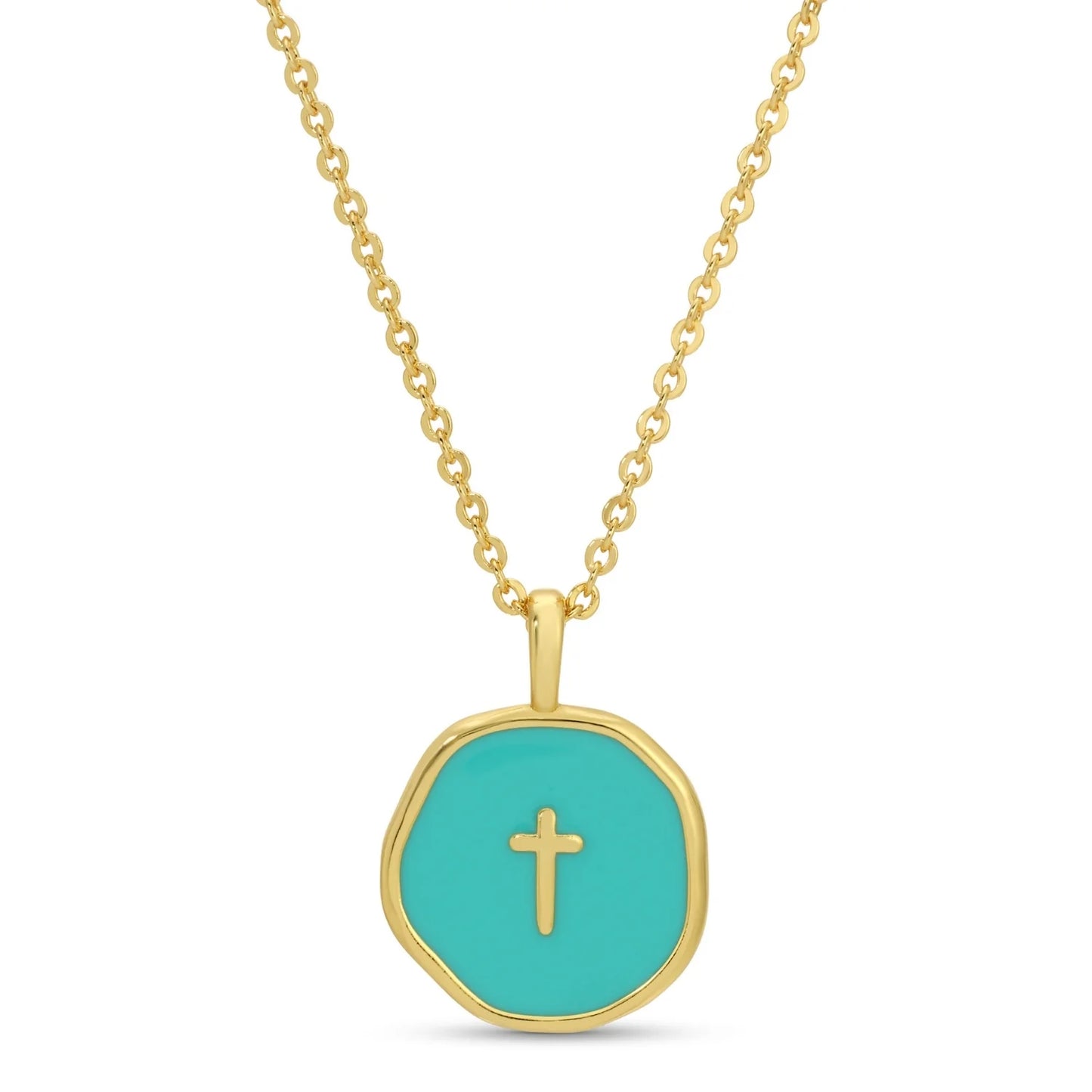 Aqua Round Cross Pendant