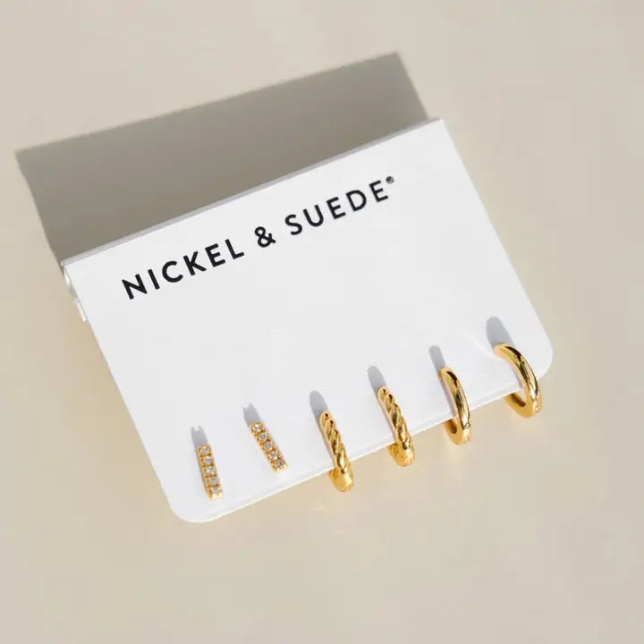 Gold Classics Dainty Earring Set - Nickel & Suede
