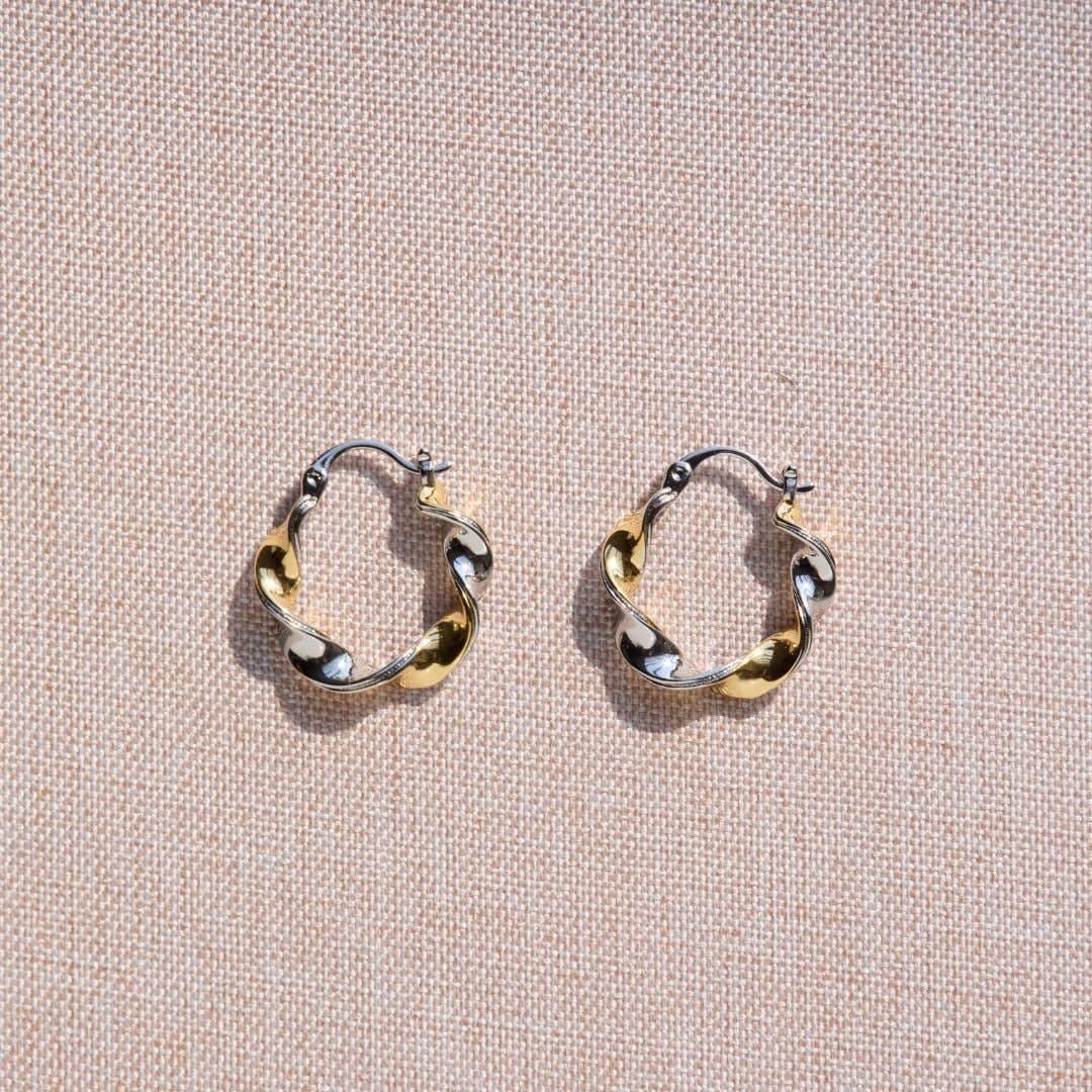 Mixed Metal Waterproof Twist Hoop Earrings Nickel & Suede