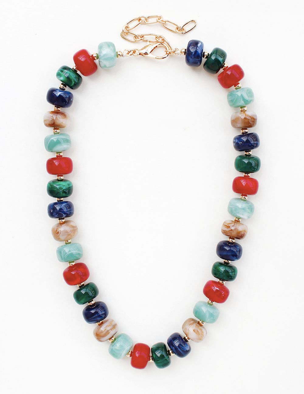 Navy Multi Large Oval Acrylic Beaded Necklace