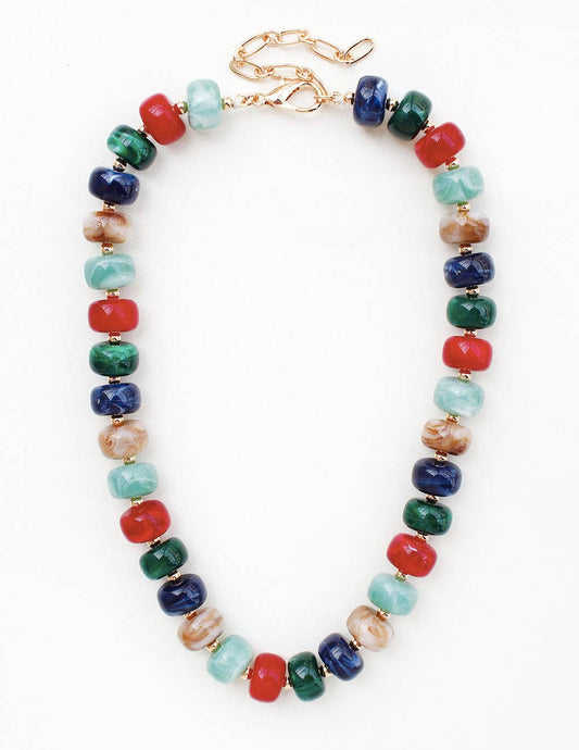 Navy Multi Large Oval Acrylic Beaded Necklace
