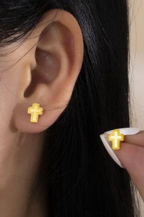 Gold Cross Stud Earrings