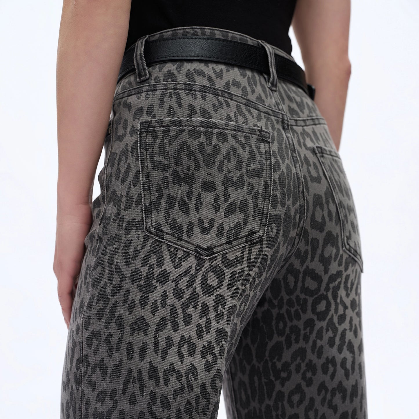 Black High Rise Leopard Print Wide Leg Pants