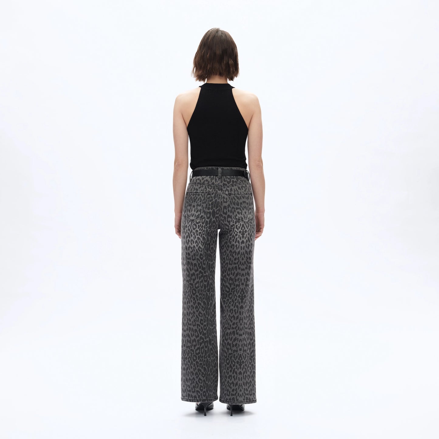 Black High Rise Leopard Print Wide Leg Pants