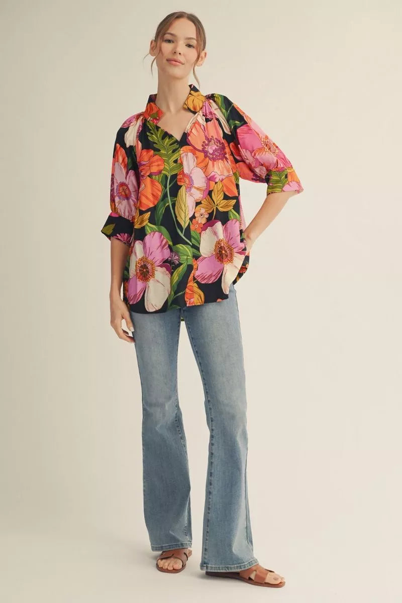Fuschia mix floral top