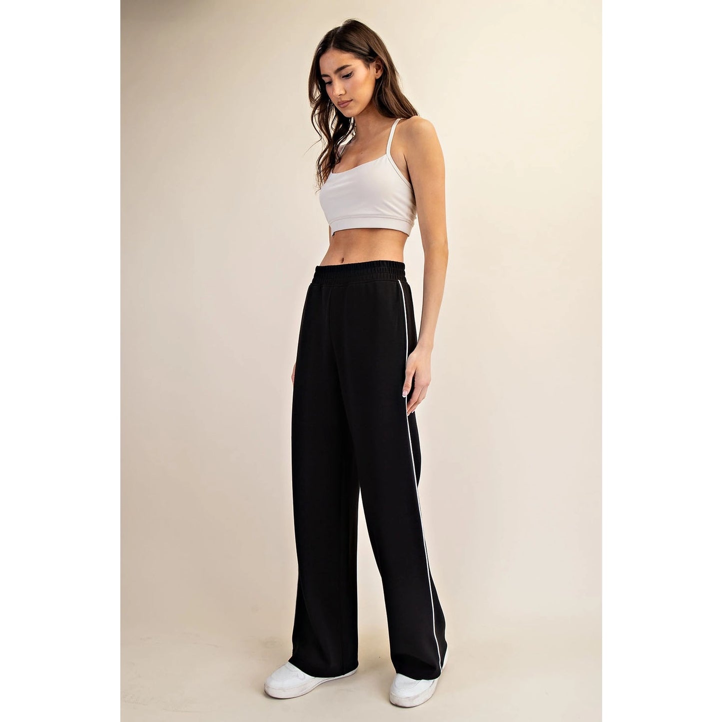 Black Modal Scuba Piping Straight Pant