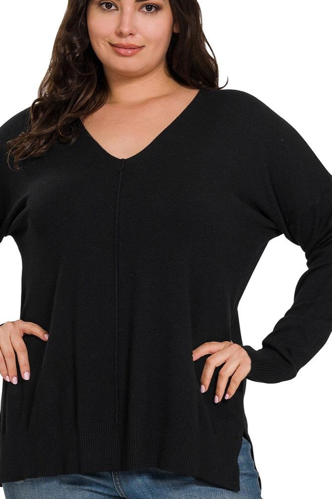 Black Front Seam Sweater - Plus