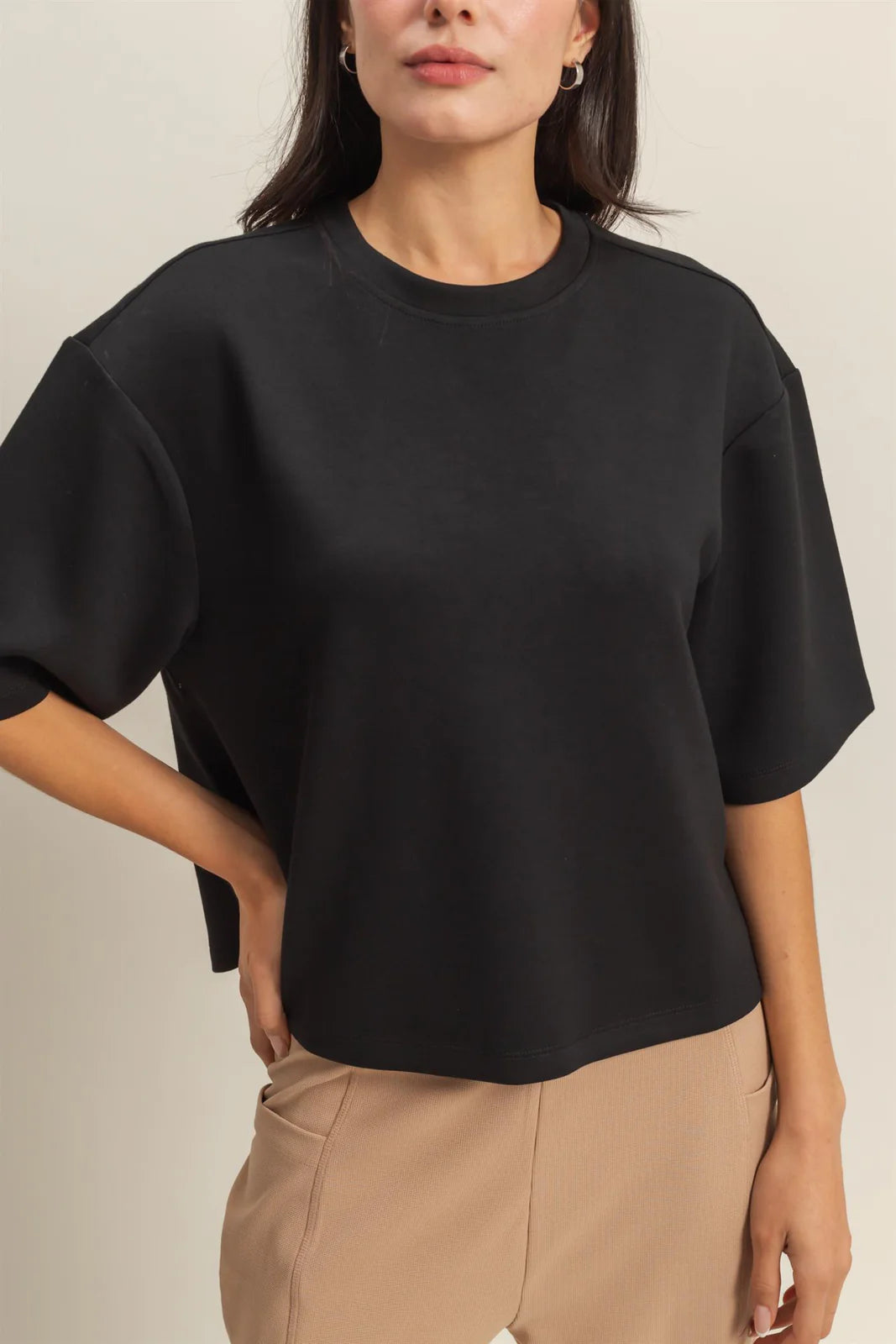 Black Drop Shoulder Everyday Basic Top