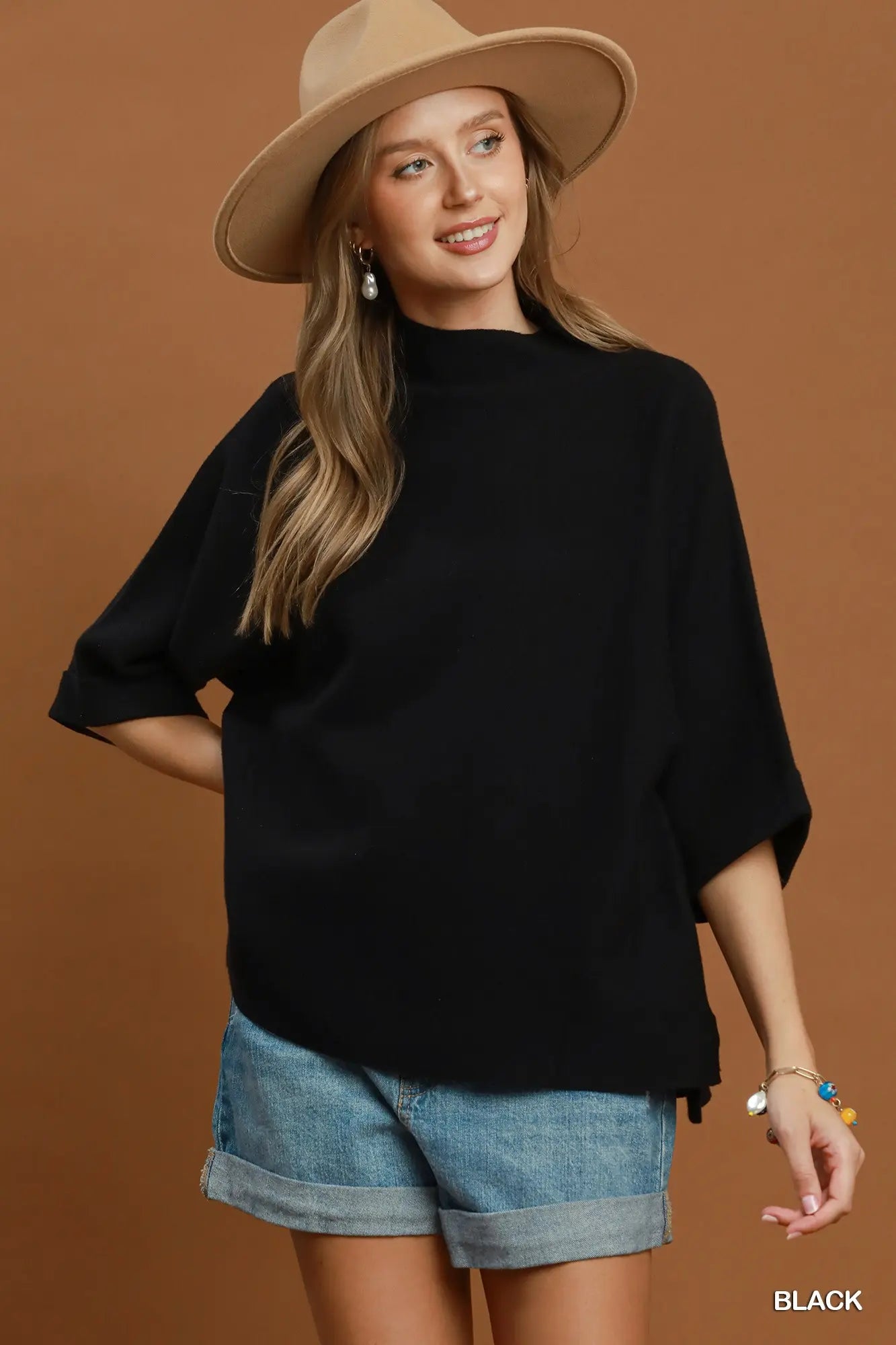 Black Mock Neck Dolam Sleeve Sweater top