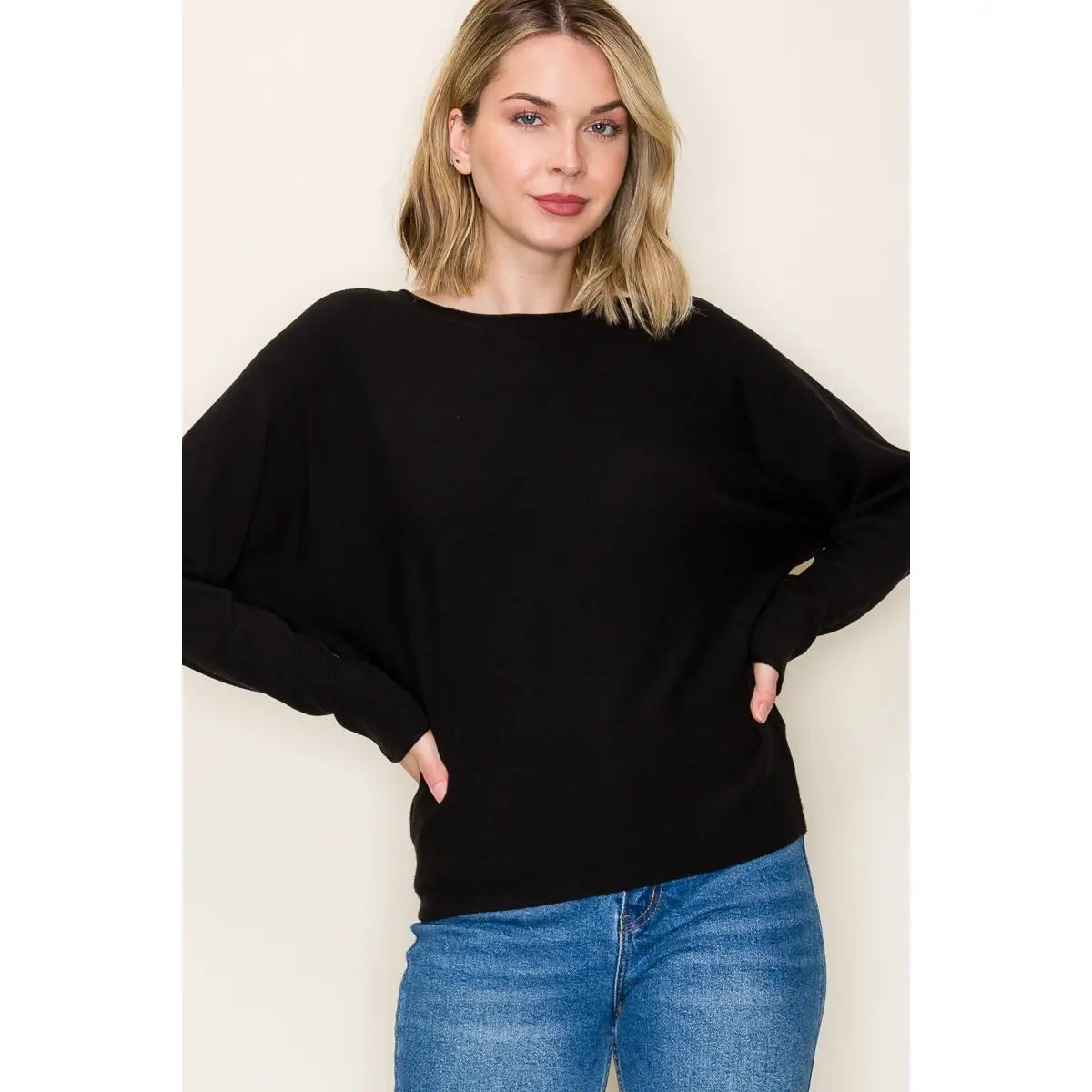 Black wide crew neck sweater