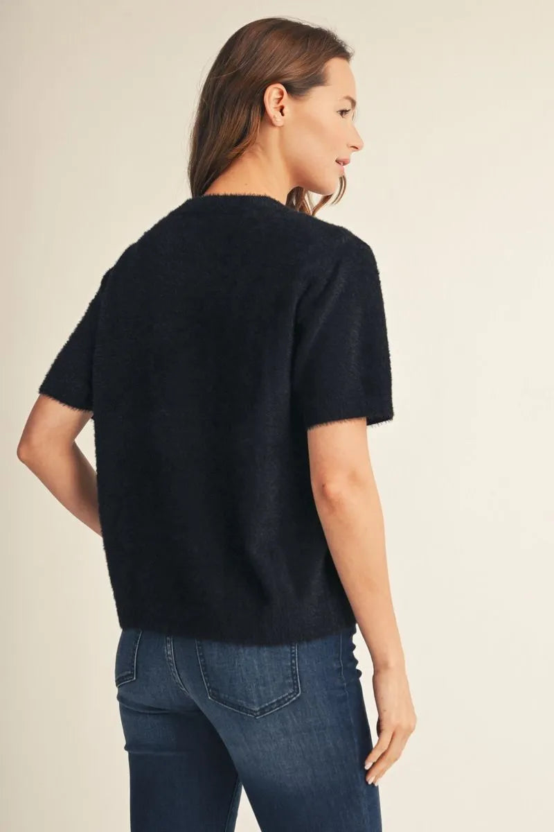 Black Short Sleeve fuzzy sweater