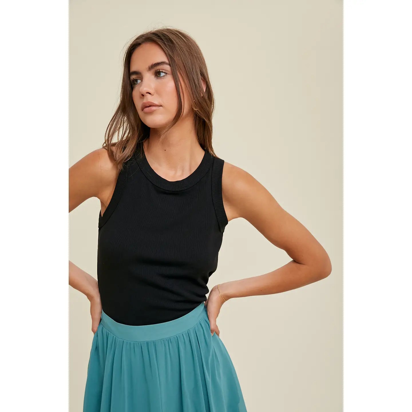 Crew Neck Ribbed Knit Tank Top