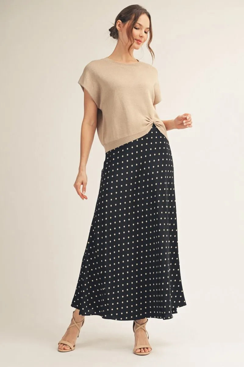 Black polka dot satin skirt