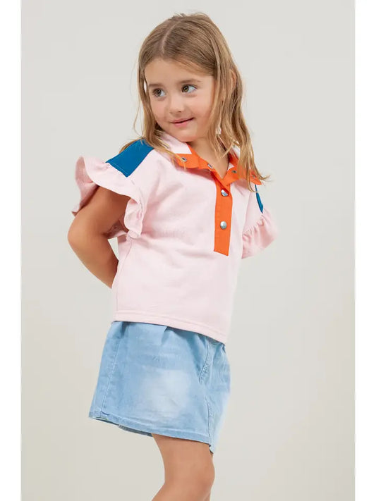 Girls Color Block French Terry Ruffle Sweat Top