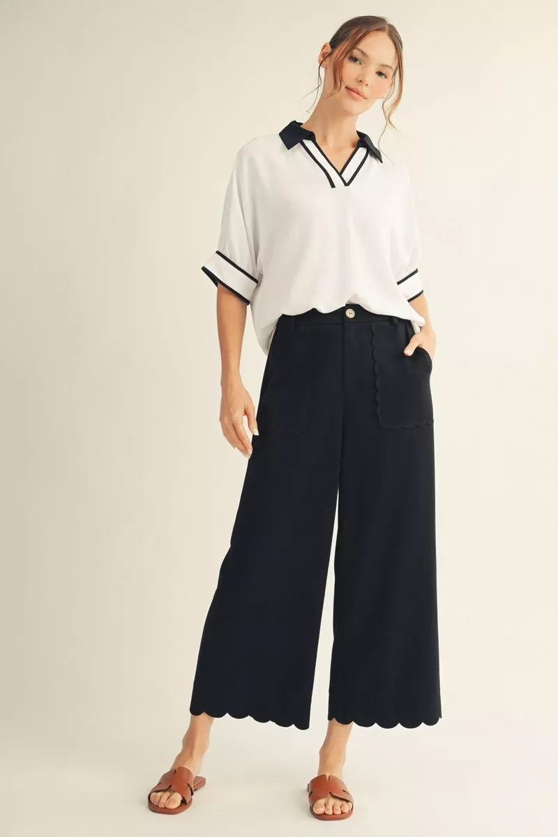Black Scallop Hem Pants