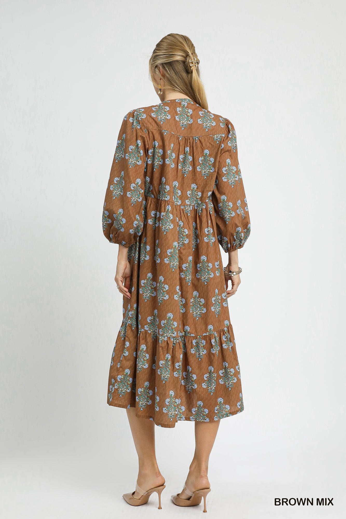 Brown Floral Midi Dress