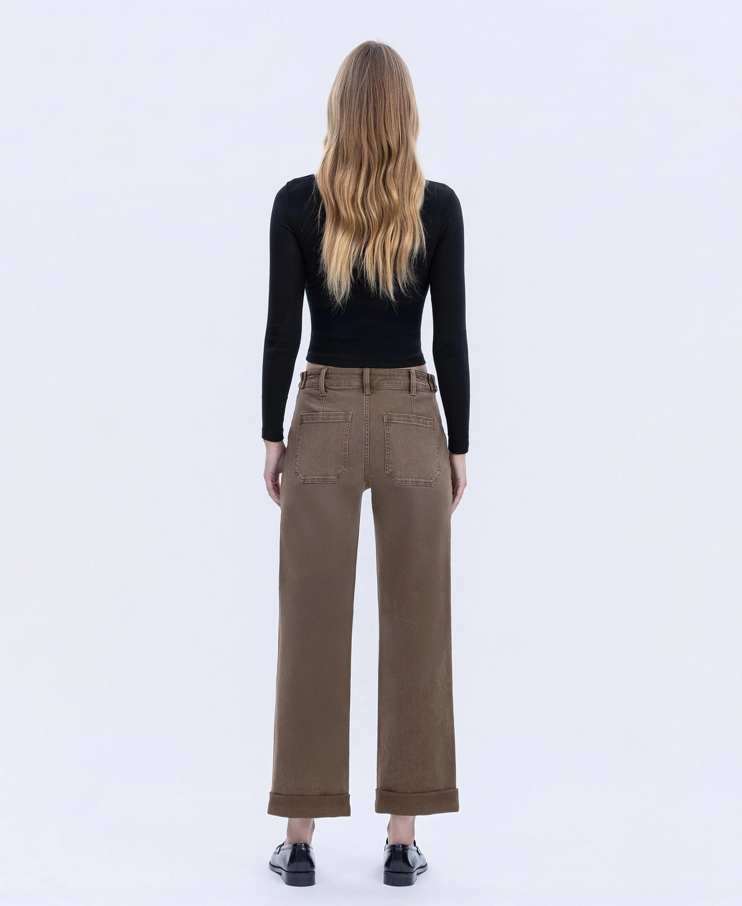 Flying Monkey Brown High Rise Tabbed Waistband Cuffed Slim Wide Jeans