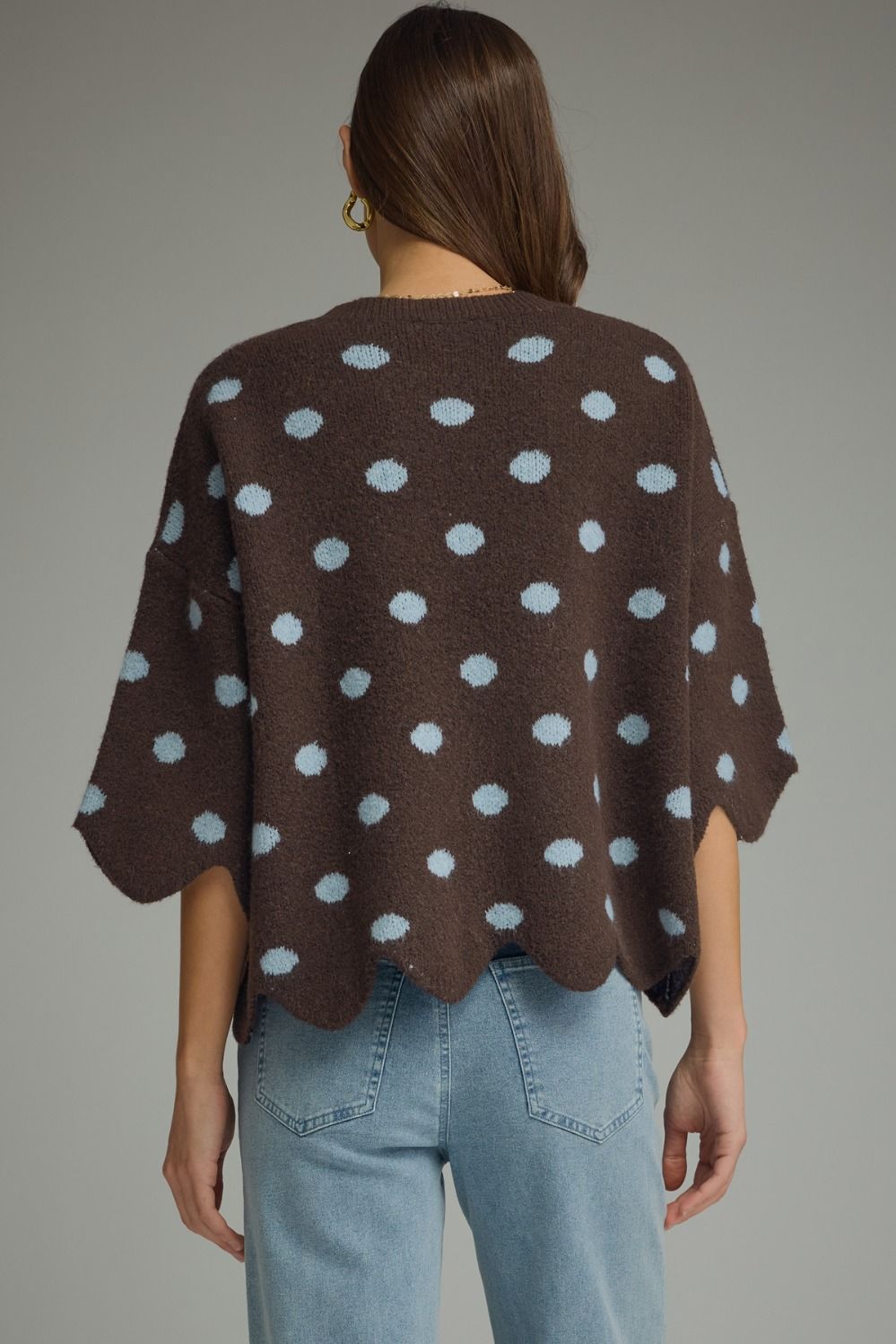 Brown dot polka dot scallop sweater