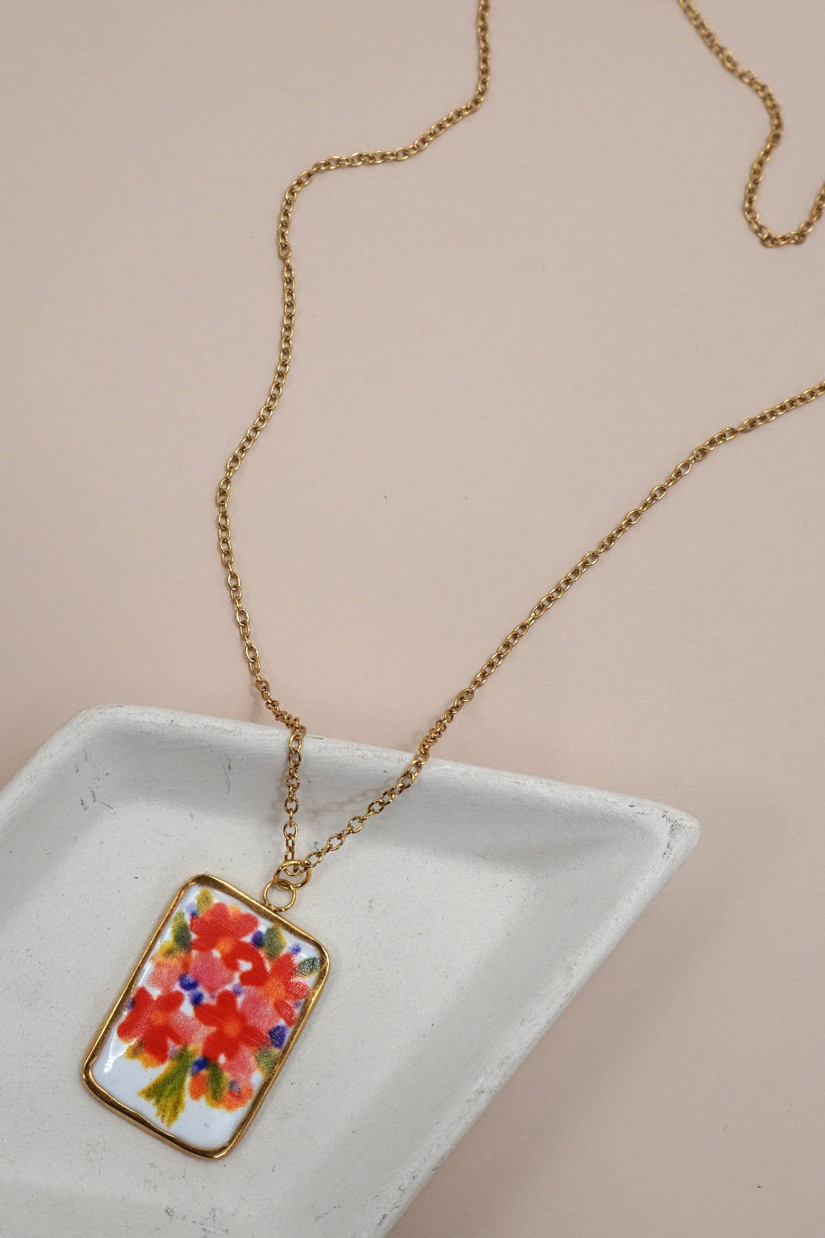 Handmade Ceramic Painted Gold Dipped Necklace