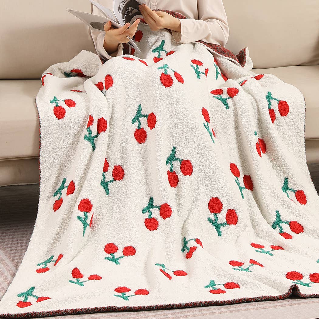 Cherry Pattern Print Cozy Soft Throw Blanket