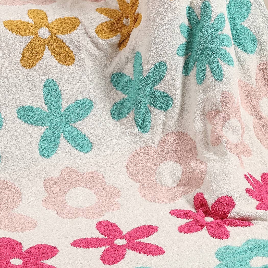 Floral Pattern Sherpa Throw Blanket