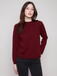 Cabernet Crew Neck Sweater with leather detail