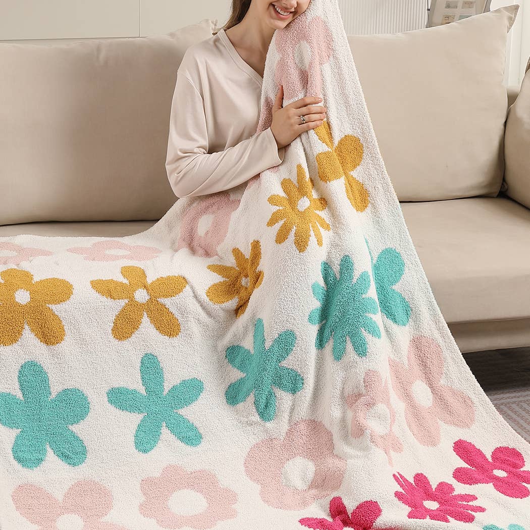 Floral Pattern Sherpa Throw Blanket