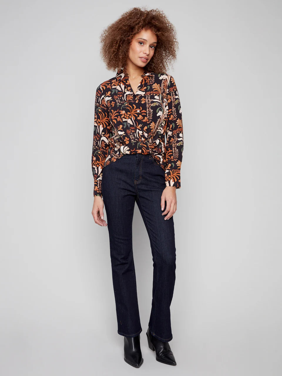 Printed Viscose Button-Down Shirt With Twisted Front - Batik