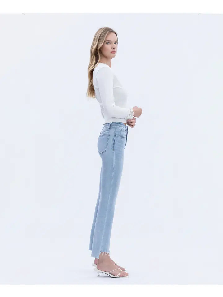 Vervet High Rise Raw Step Hem Crop Flare Jean