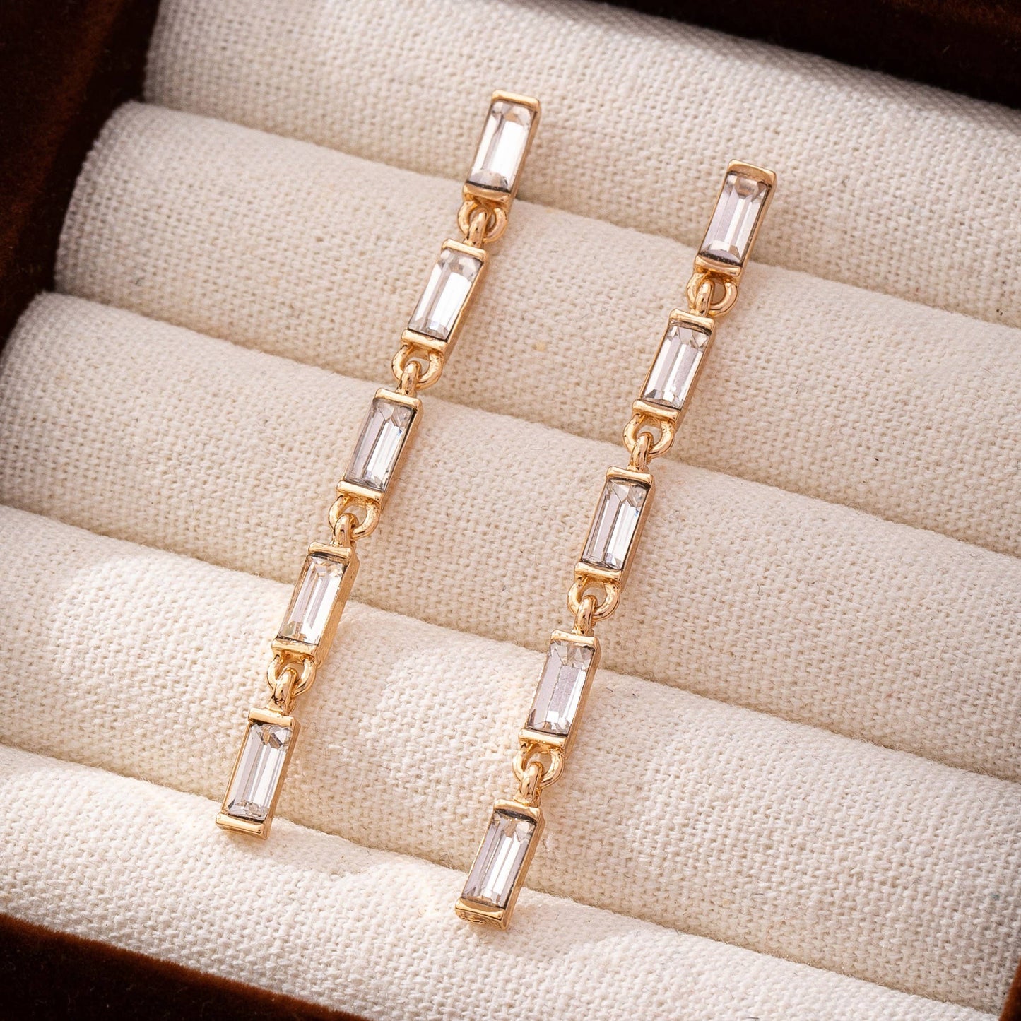 Gold-Tone Baguette Crystal Linear Drop Earrings