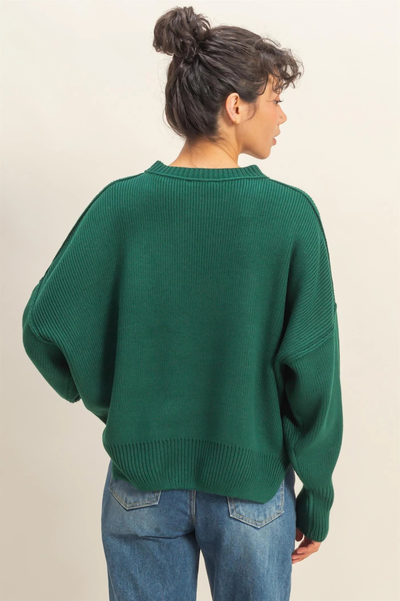 Hunter Green Oversized Ribbed Sweater