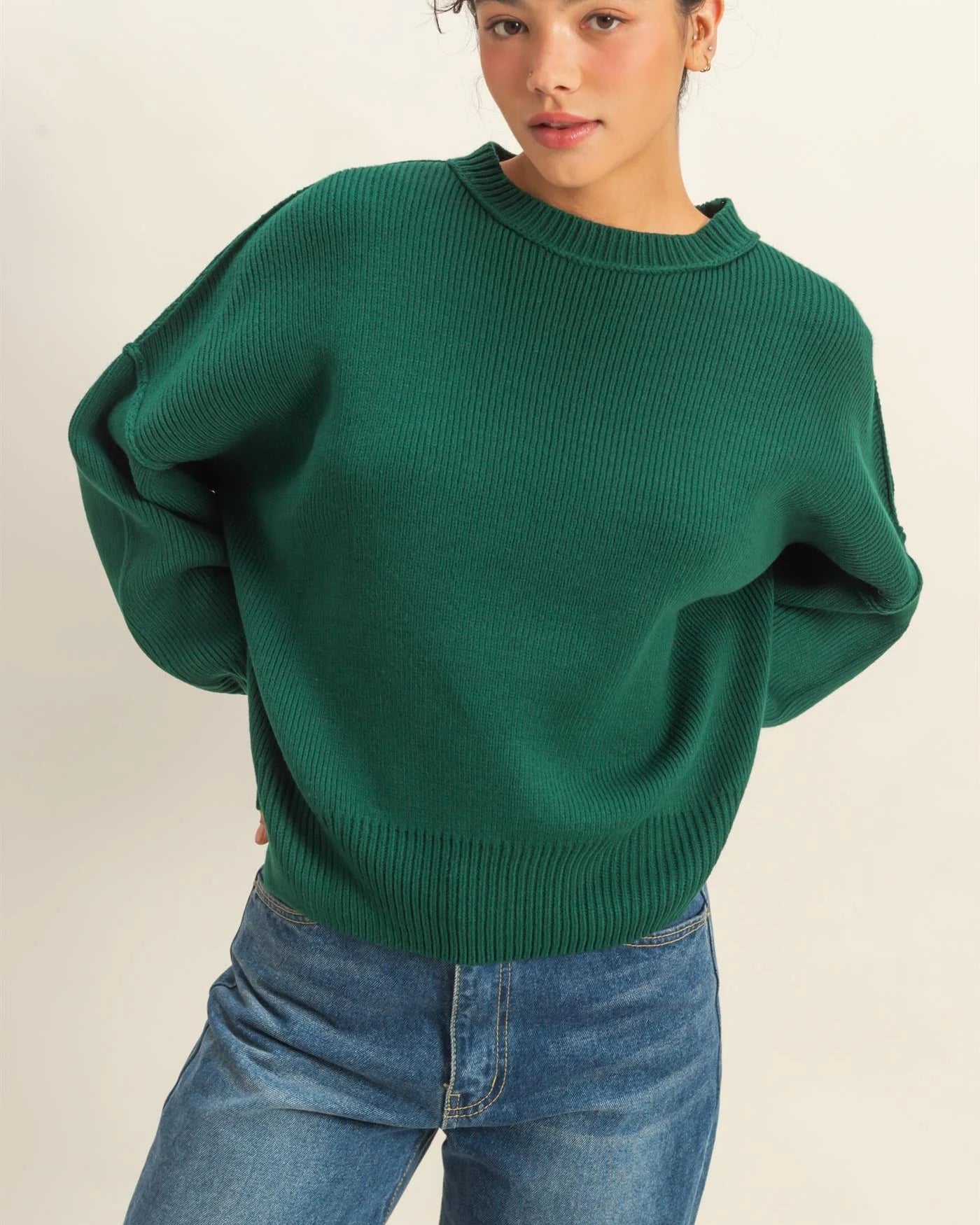 Hunter Green Oversized Ribbed Sweater