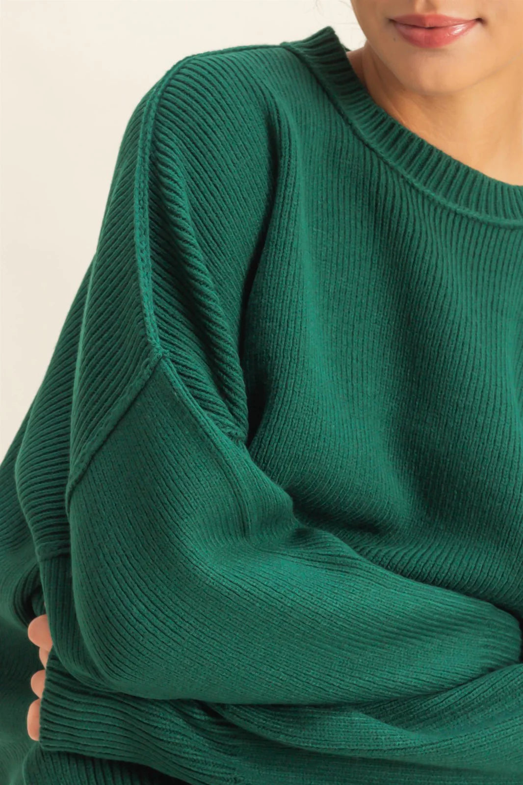 Hunter Green Oversized Ribbed Sweater