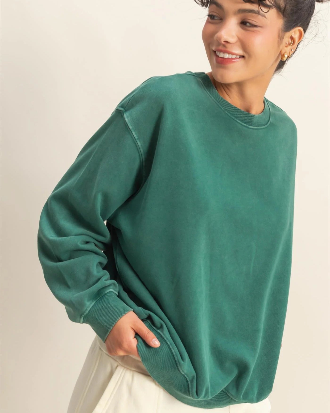 Green Oversized Mineral Washed Sweatshirt