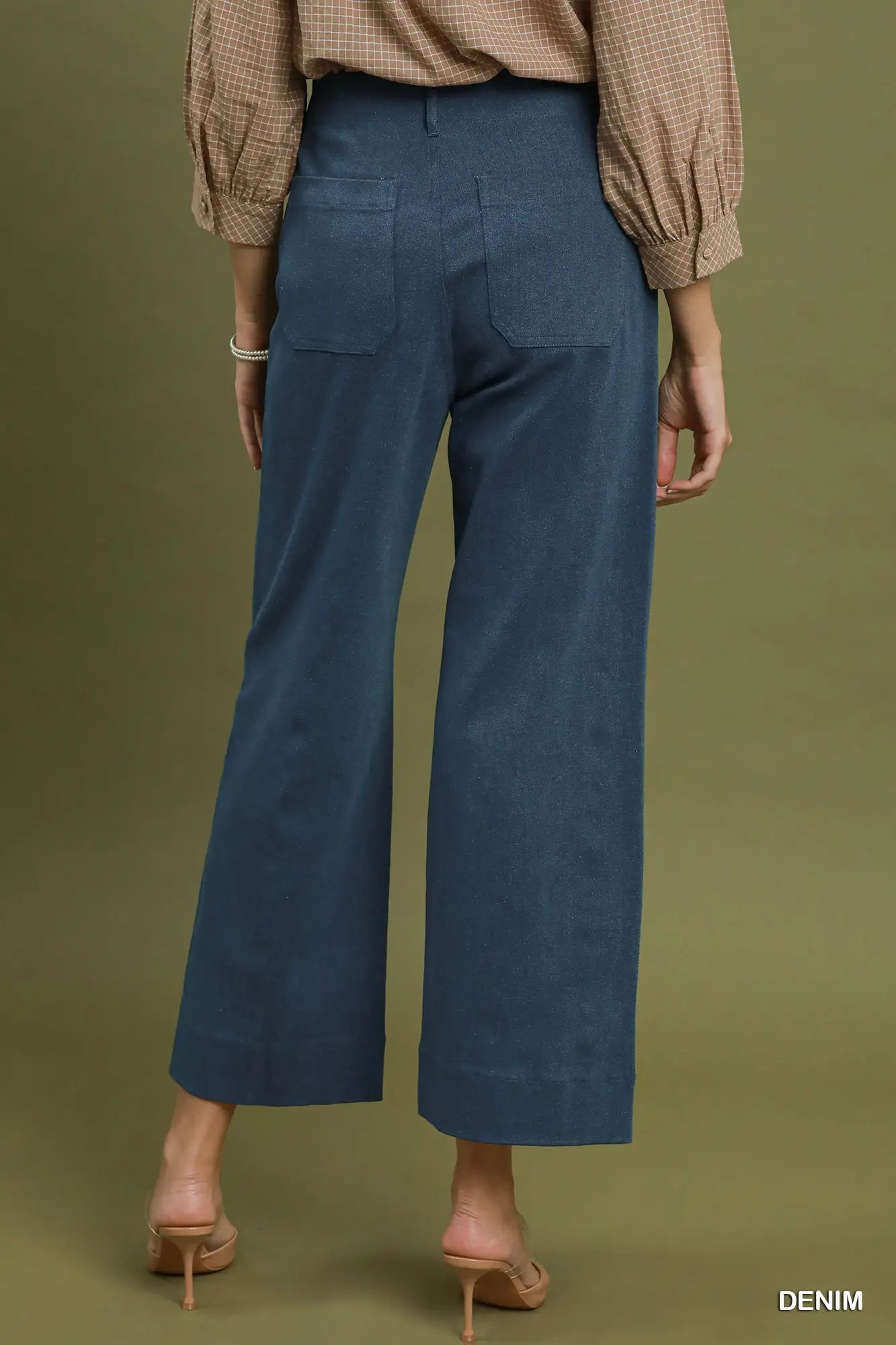 Denim Chambray Wide Leg Crop Pants