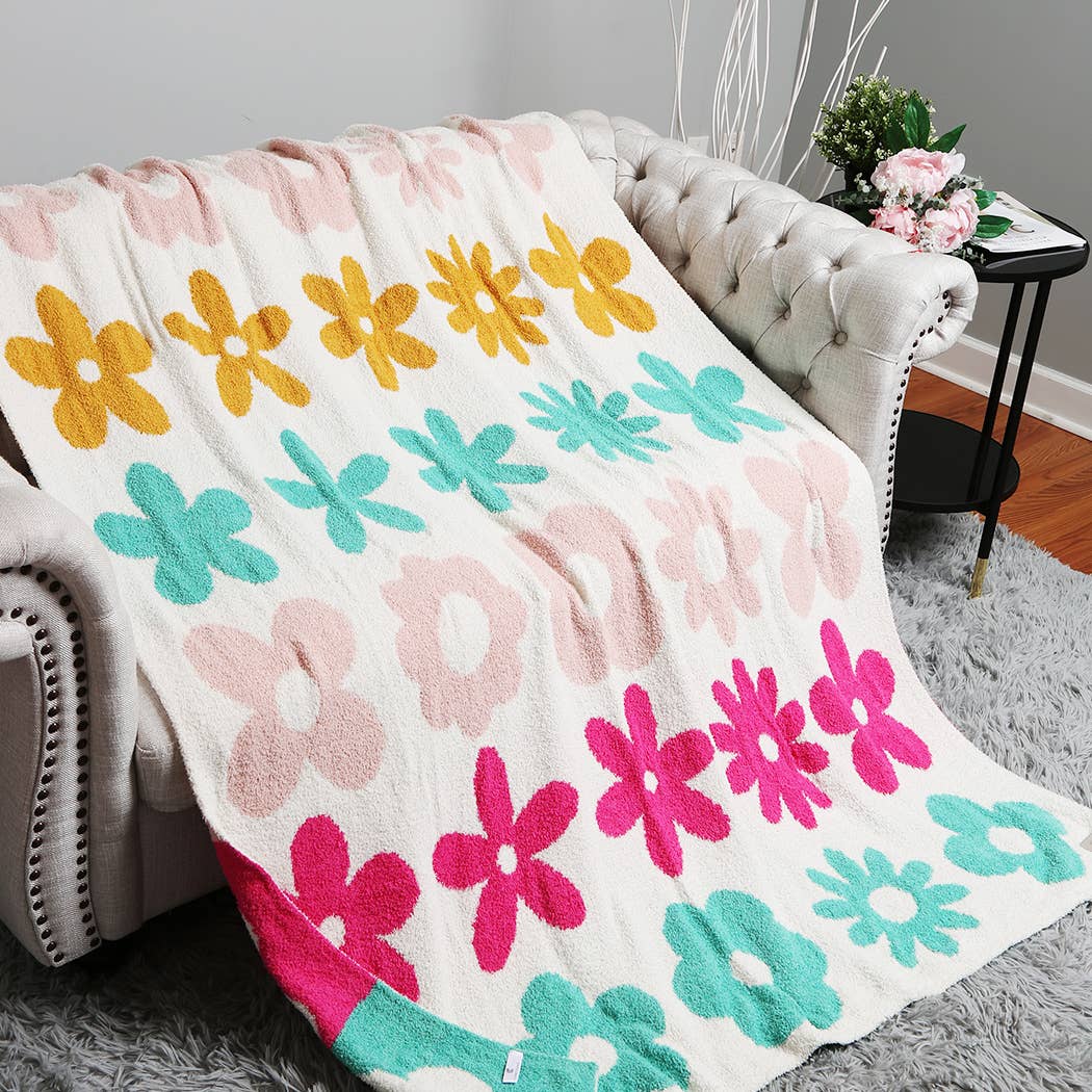 Floral Pattern Sherpa Throw Blanket