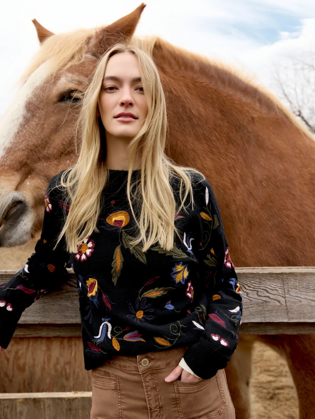 All Over Embroidered Mock Neck Sweater