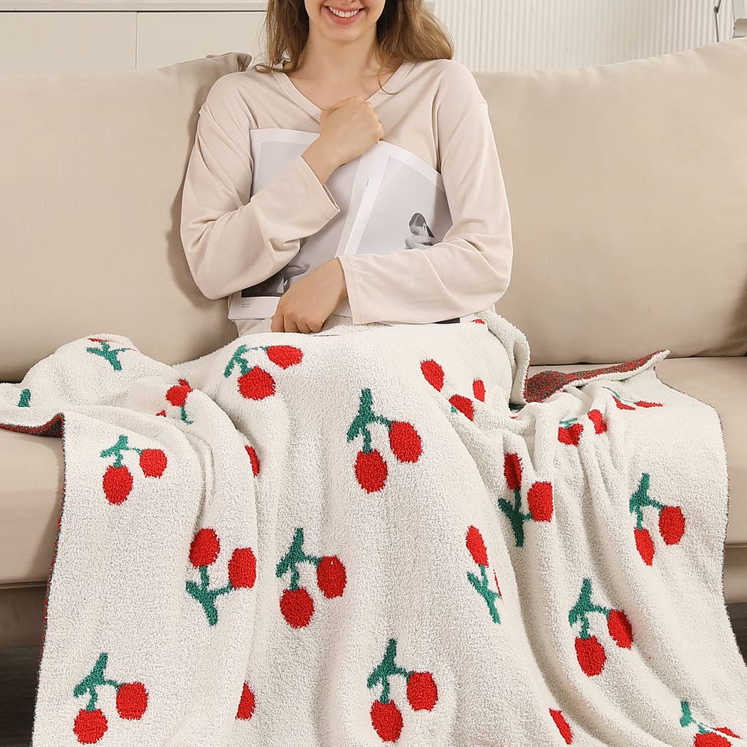Cherry Pattern Print Cozy Soft Throw Blanket