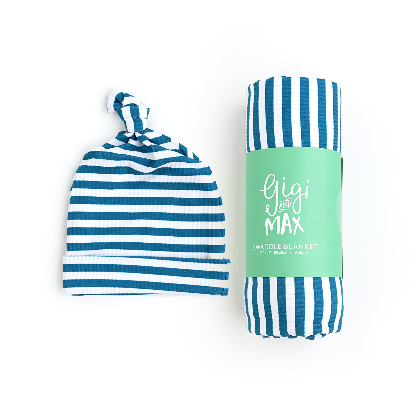 Cooper Blue Ribbed SWADDLE Bamboo Stripe Blanket Coming Home