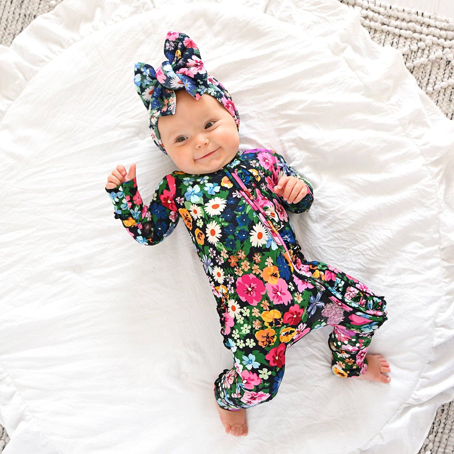 Ruffle Zip Bamboo One Piece Floral Baby Clothing