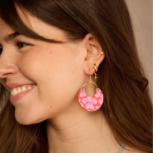 Flame Hibiscus Ninas - Nickel & Suede