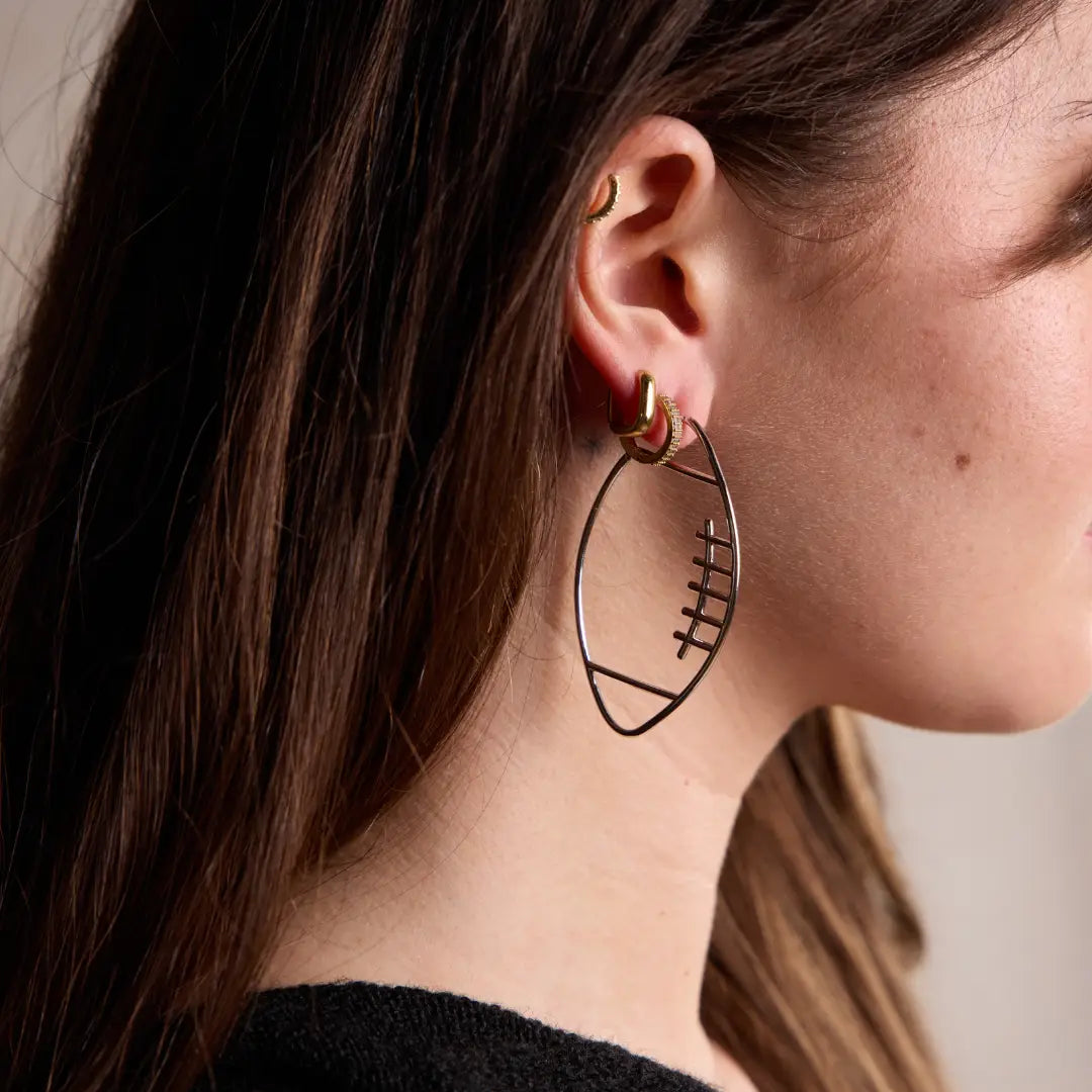 Silver Football Hoops Nickel & Suede