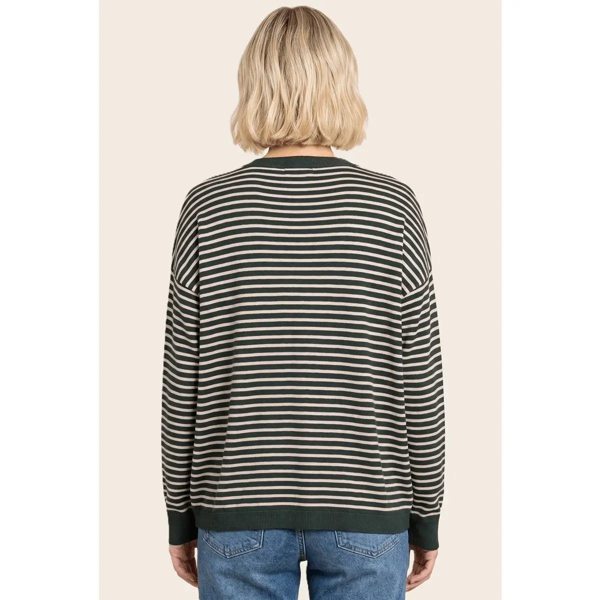 Hunter Green Loose Fit Striped Sweater
