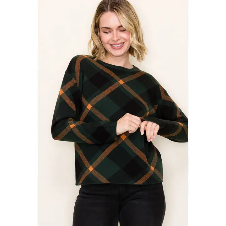 Forrest Green Checker Jacquard Sweater